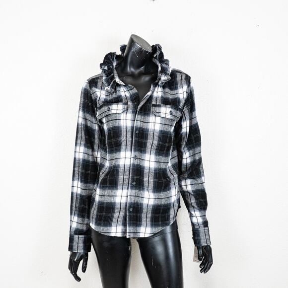 KMJ Kate Mchale Jensen Quarantina Flannel Plaid Shirt Ruffle neck size XS NWT - Picture 4 of 10
